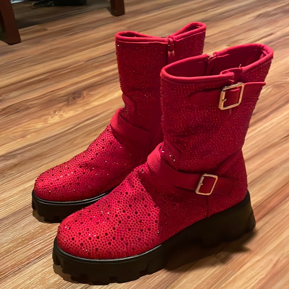 Atalina red bedazzled boots